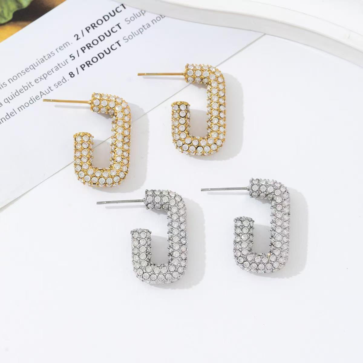 Square rhinestone earrings