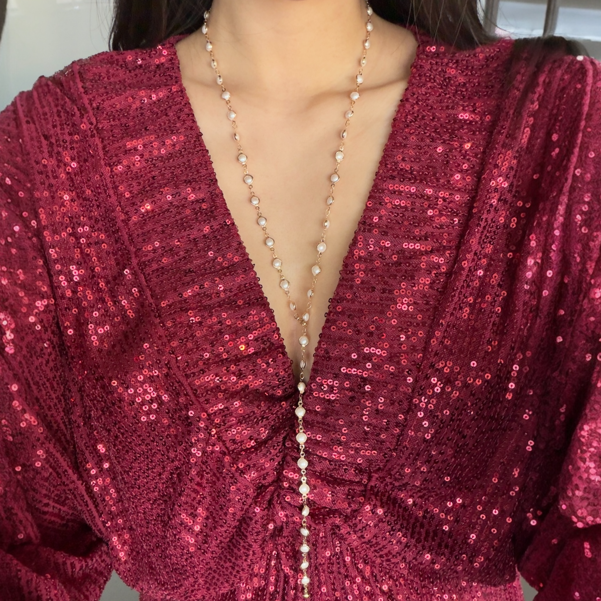 Dots pearl long Y necklace