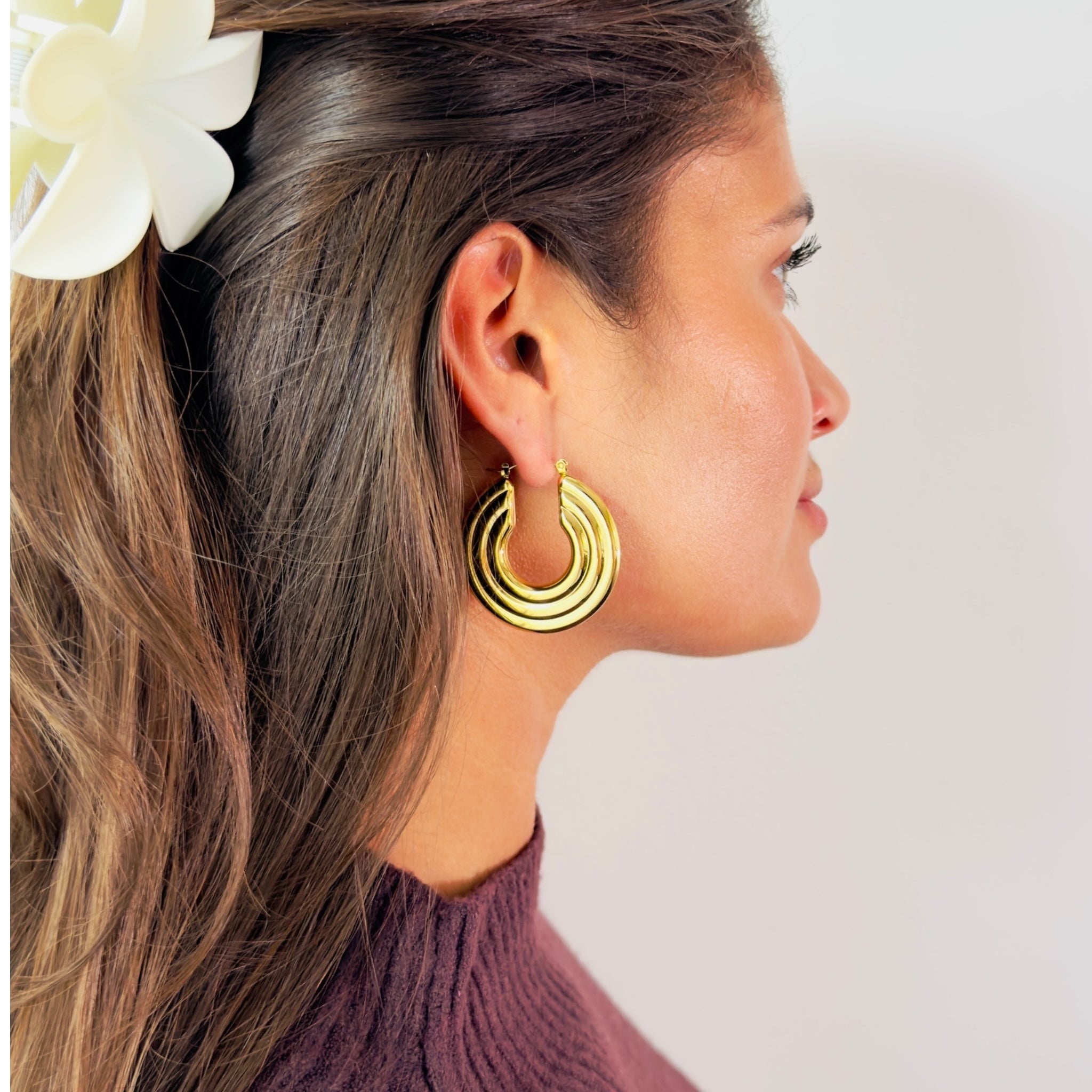 Earring triple layered hoops earrings
