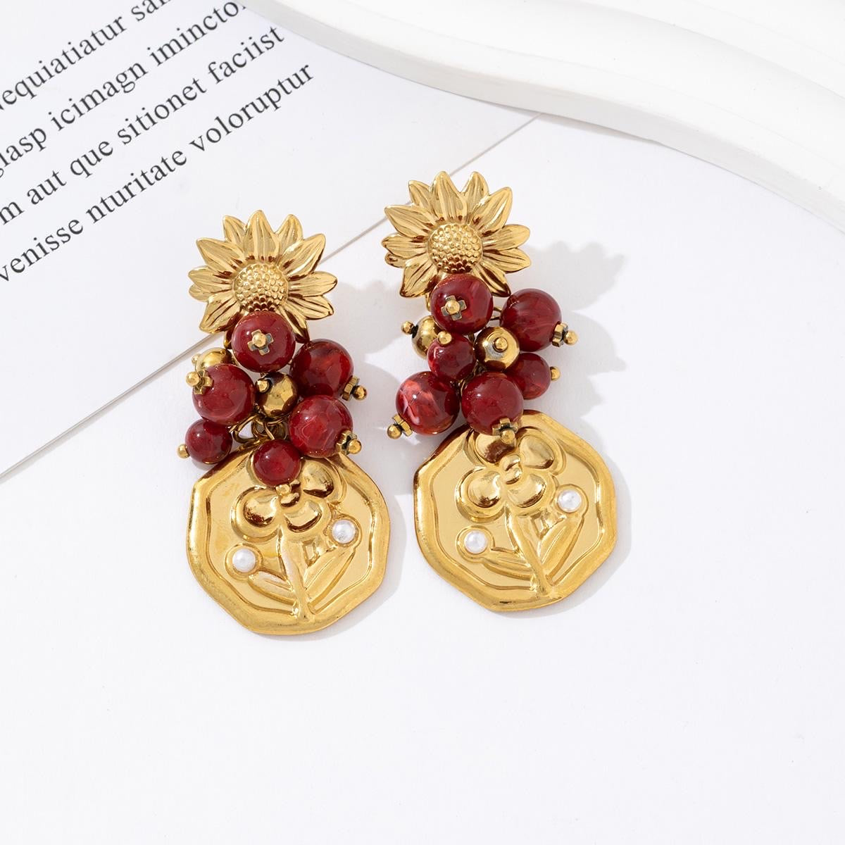 Statement earrings with rich flower design