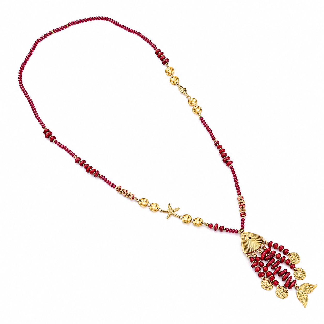 Fishy beads lange ketting rood