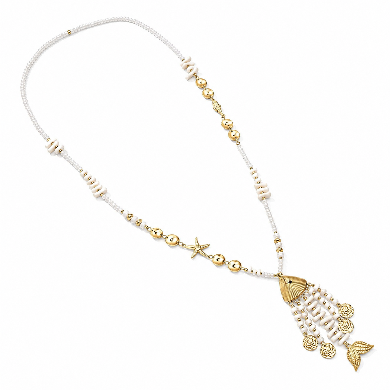 Fishy beads lange ketting creme