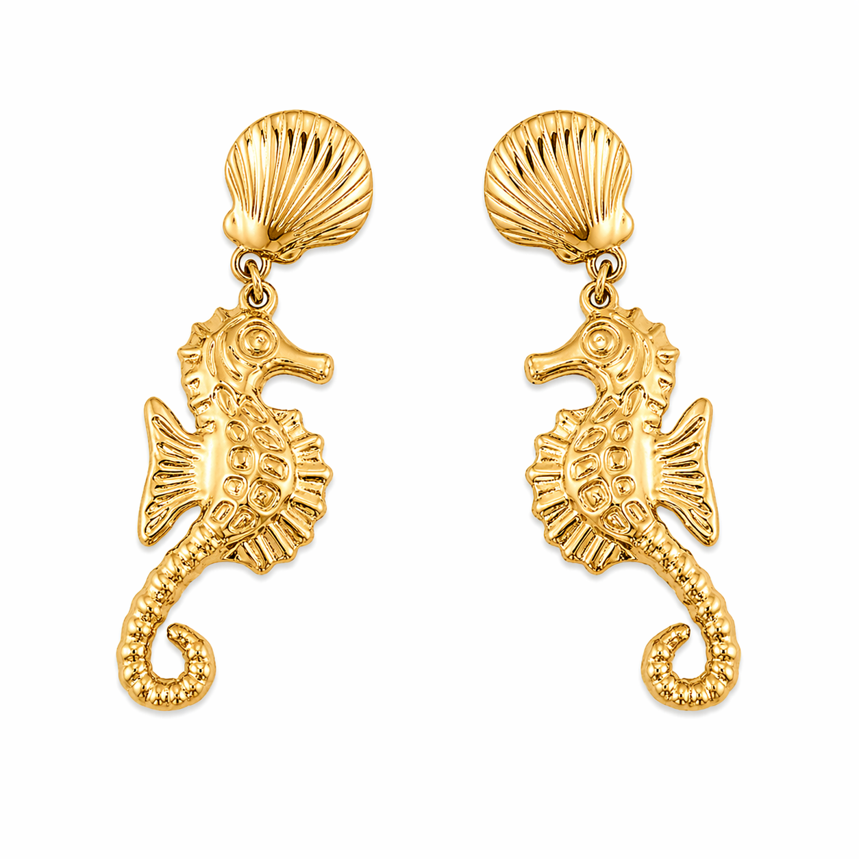 Shell seahorse statement earrings