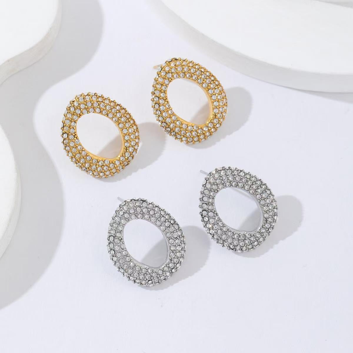 Open rhinestone stud earrings