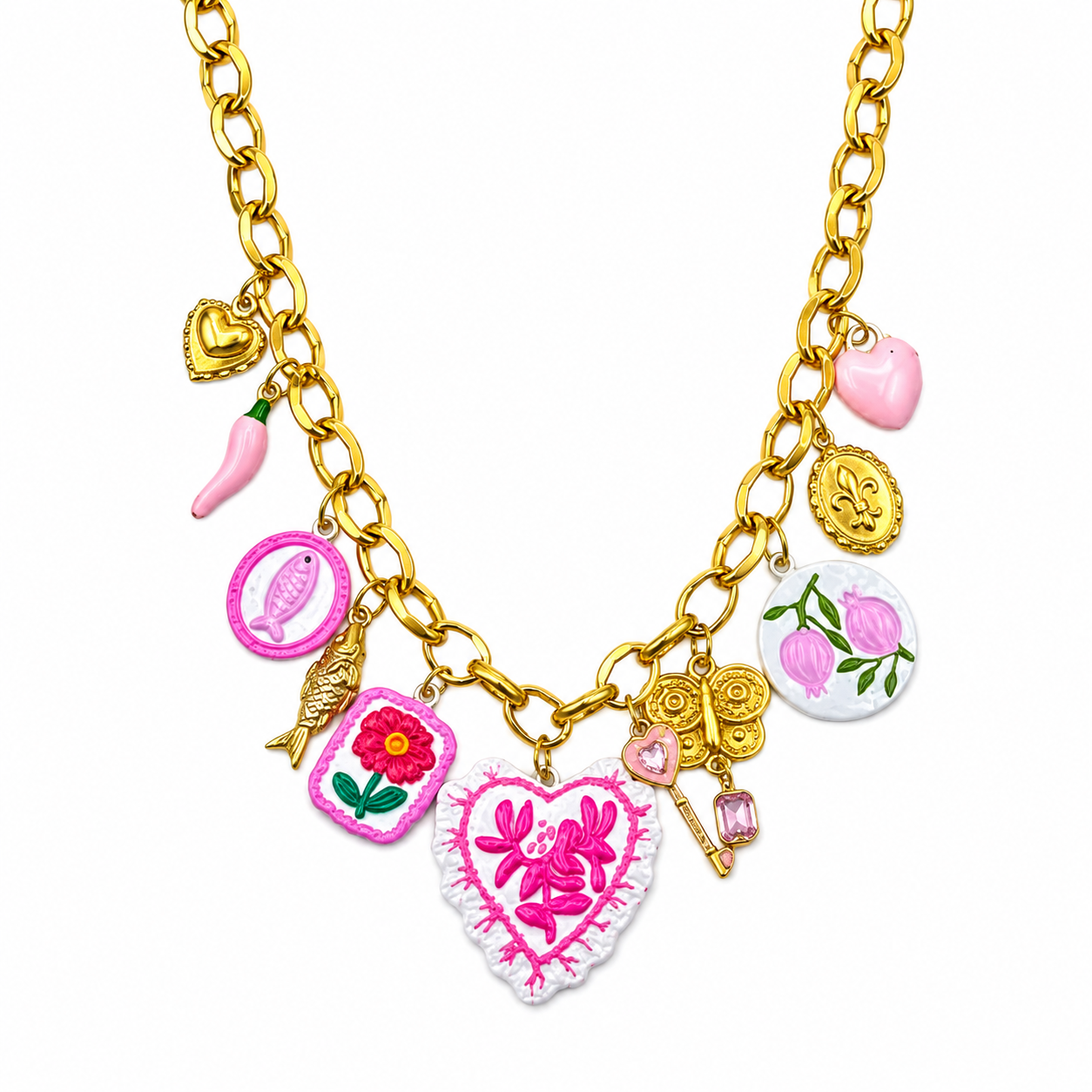 Flowels bedel ketting roze
