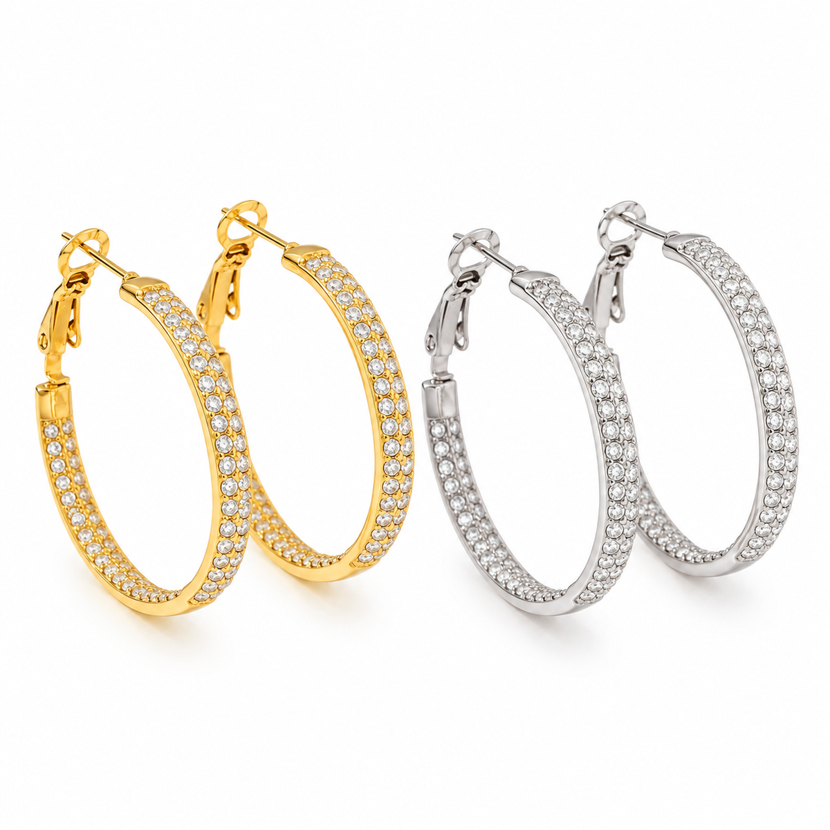 Double strass hoops oorbellen 33MM