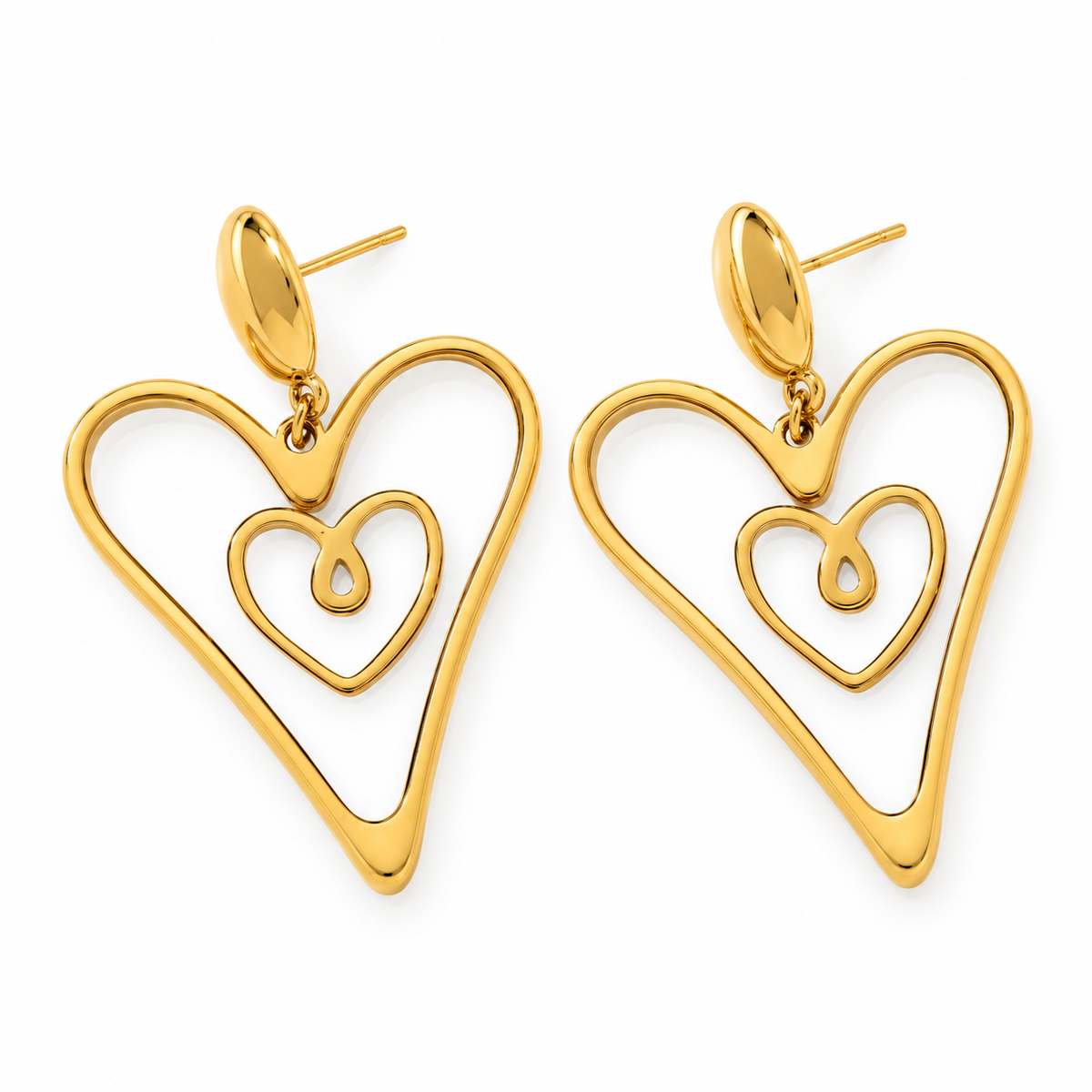 Double heart statement oorbellen