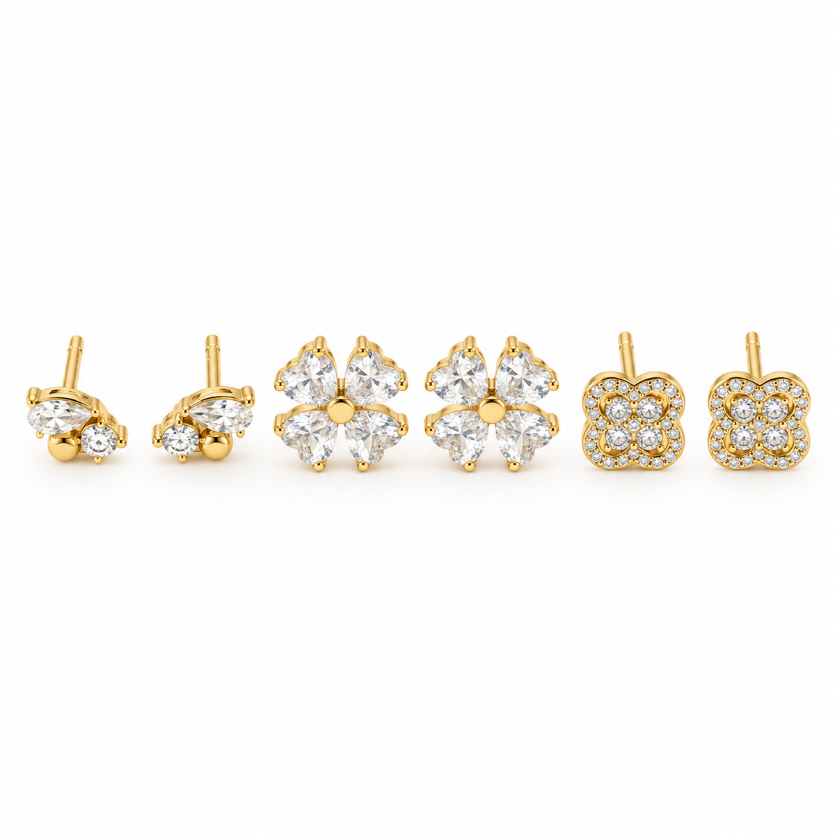 3 Set strass studs oorbellen