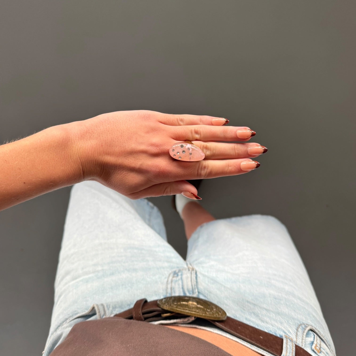 Ovaler Strass-Ring Lachs