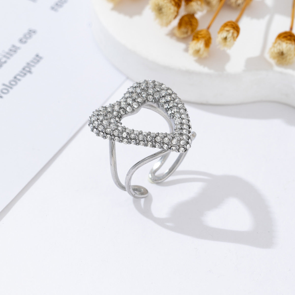 Open strass love ring