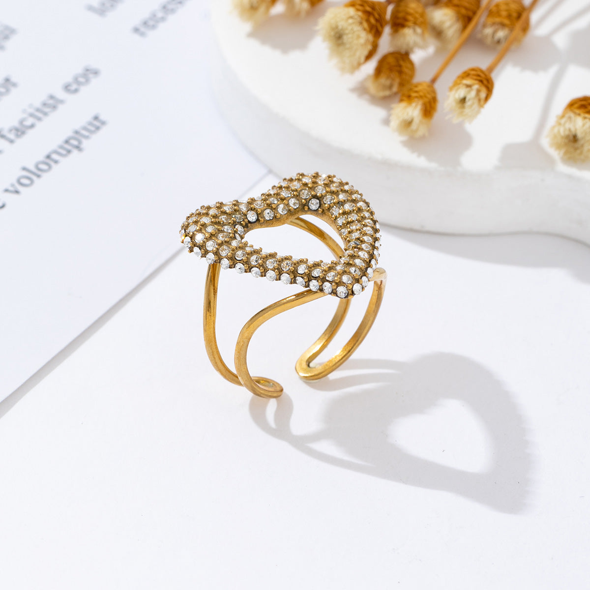 Open strass love ring