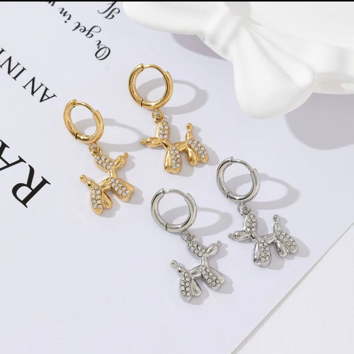 Dachshund rhinestone dangle earrings