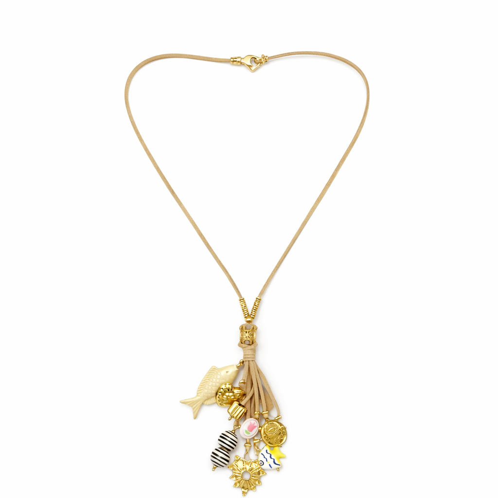 Suede fish long necklace