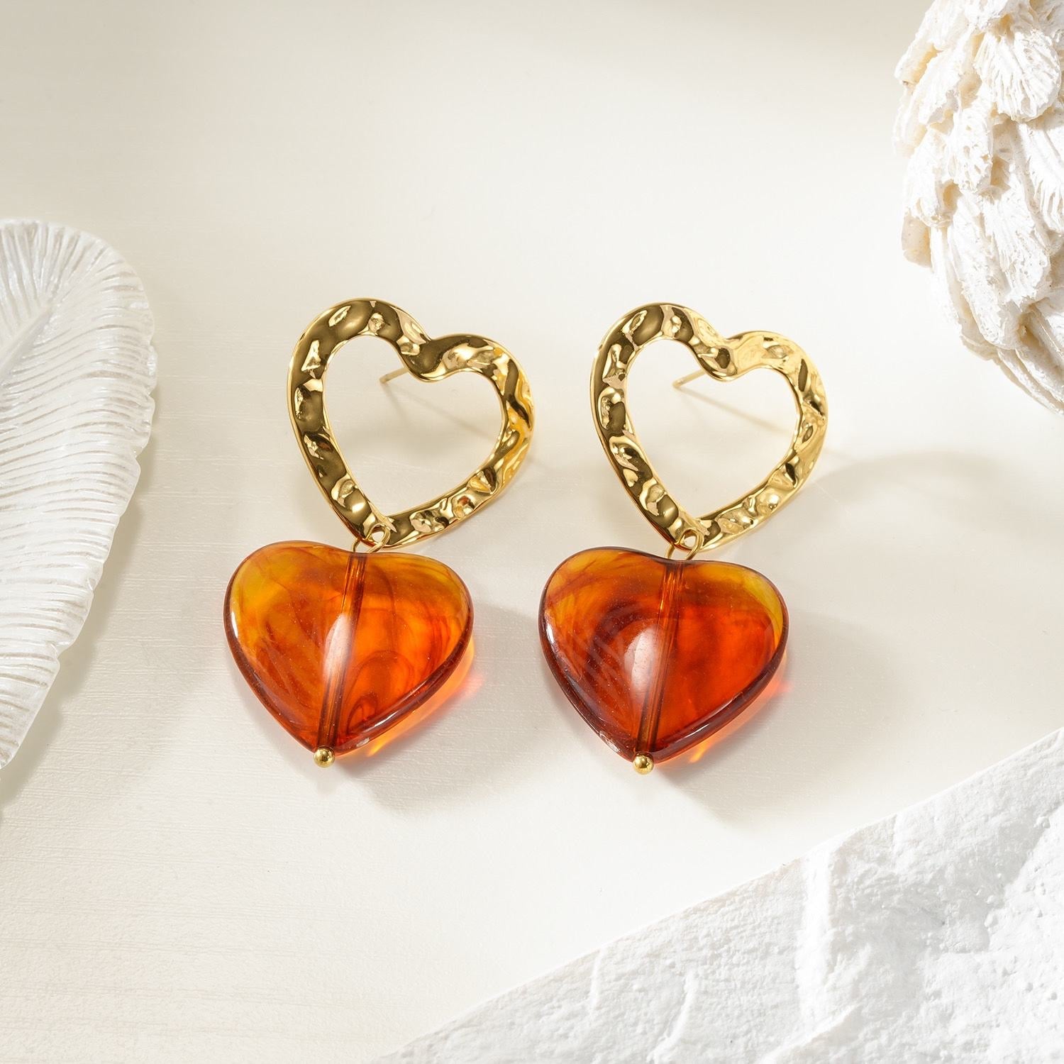Amber heart statement earrings