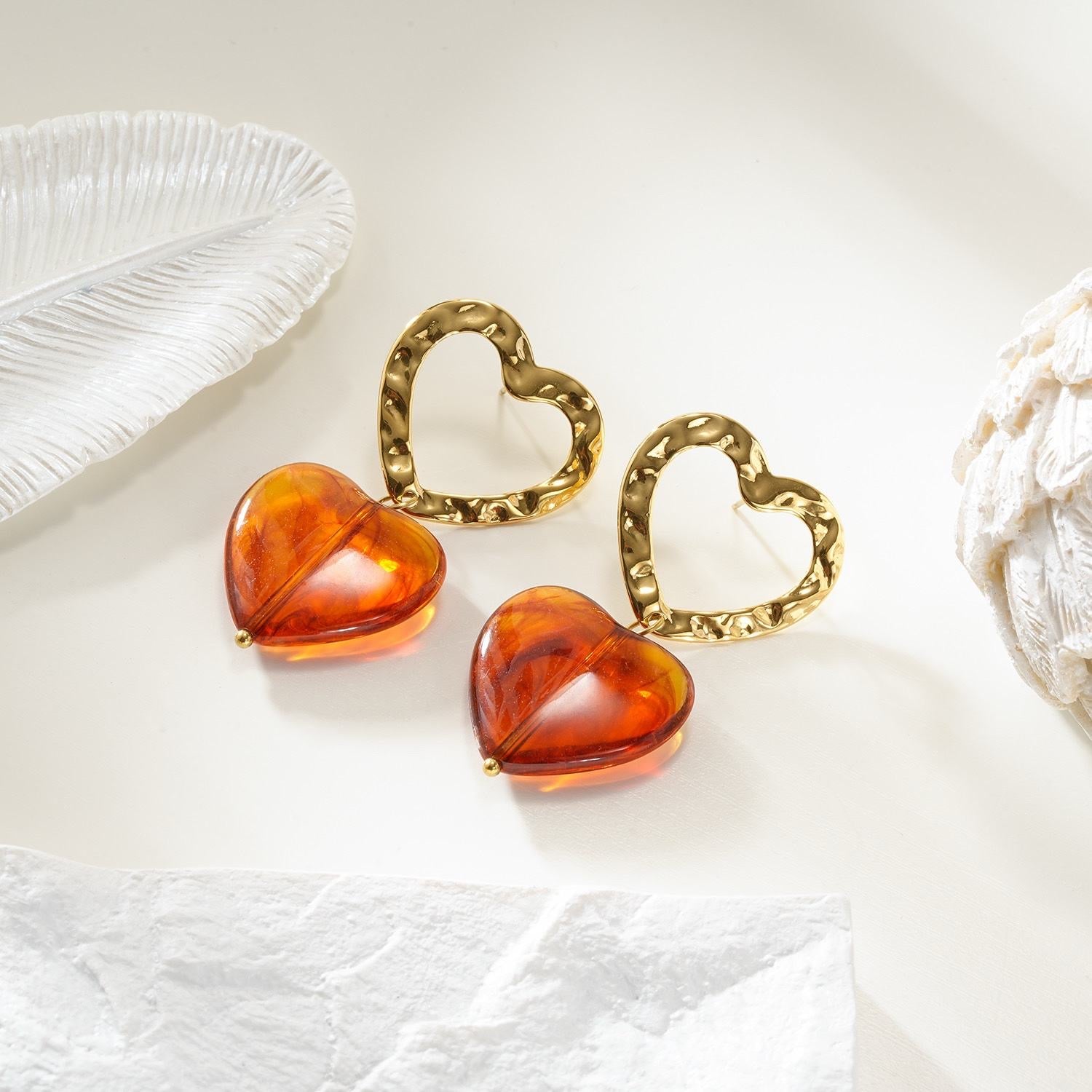 Amber heart statement earrings