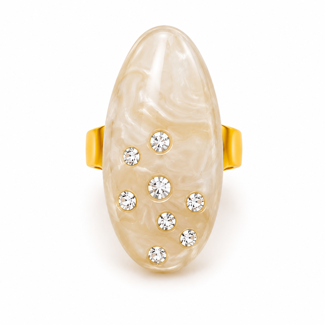 Ovaler Strass-Ring Ecru