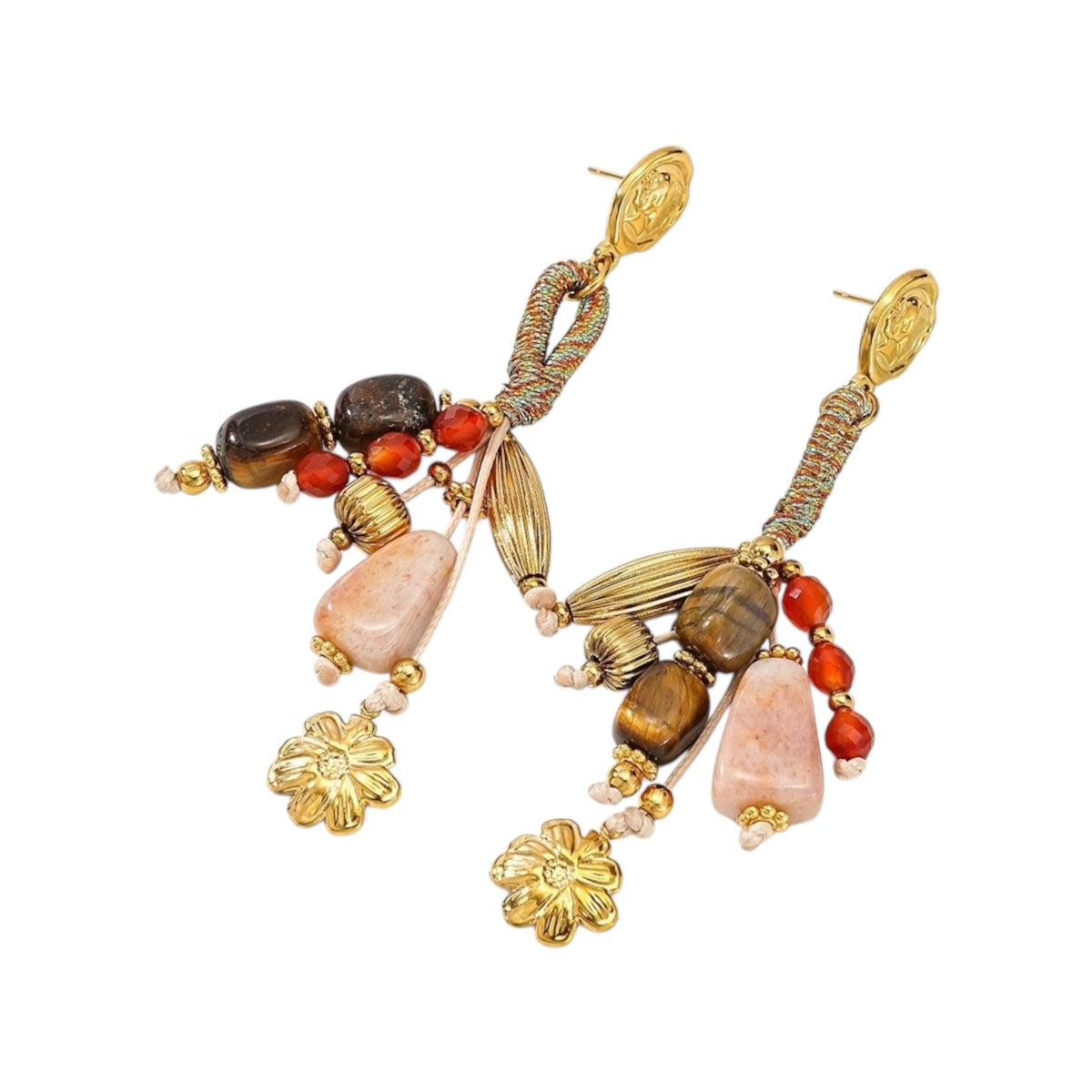 Flowery stripe statement earrings