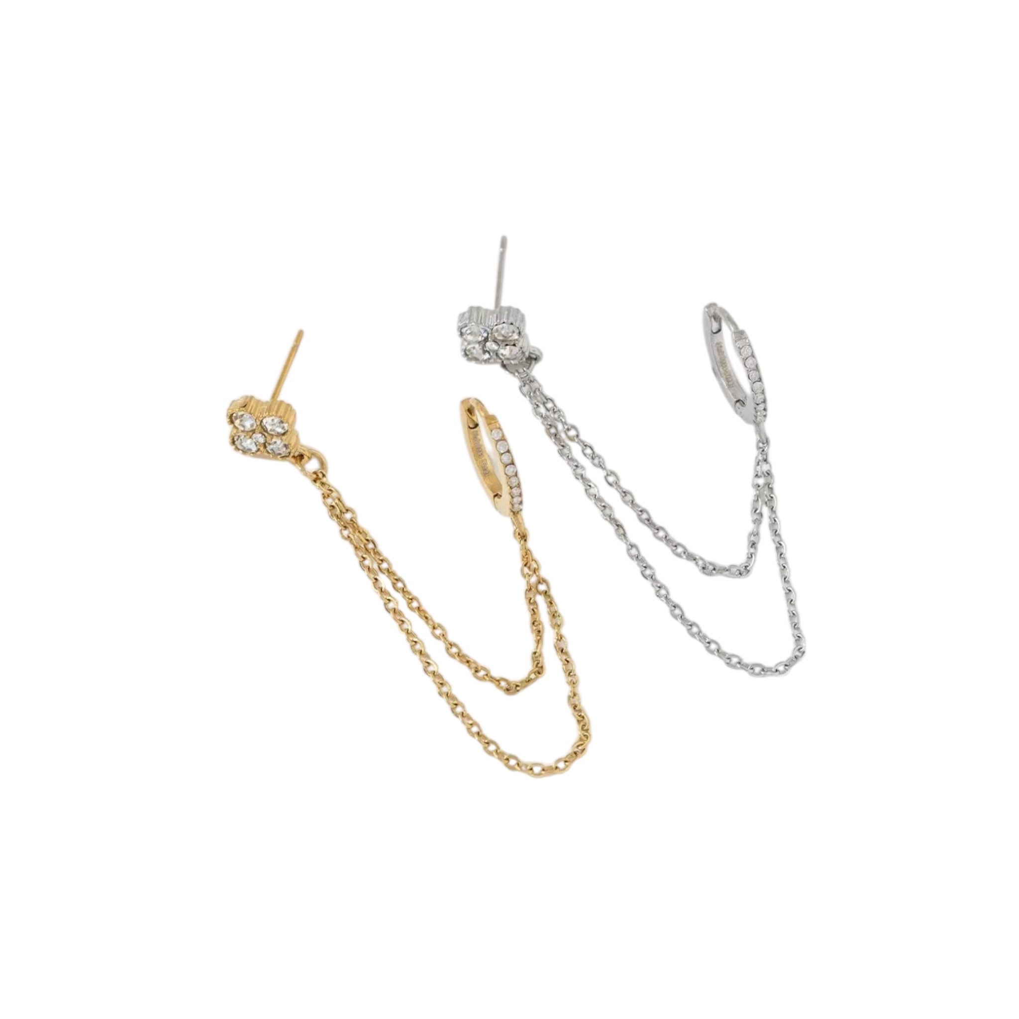 Double clover rhinestone earrings