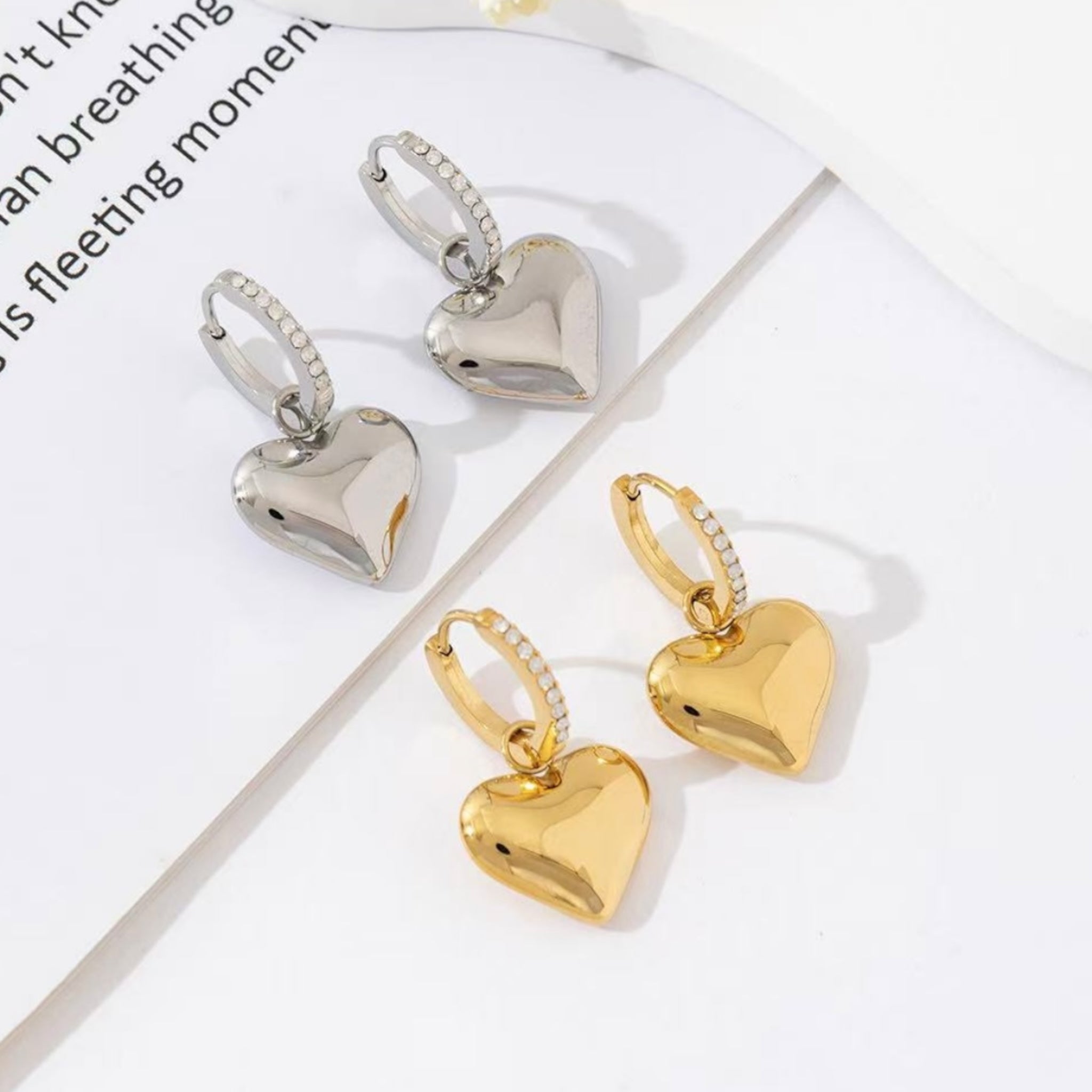 Rhinestone heart dangle earrings