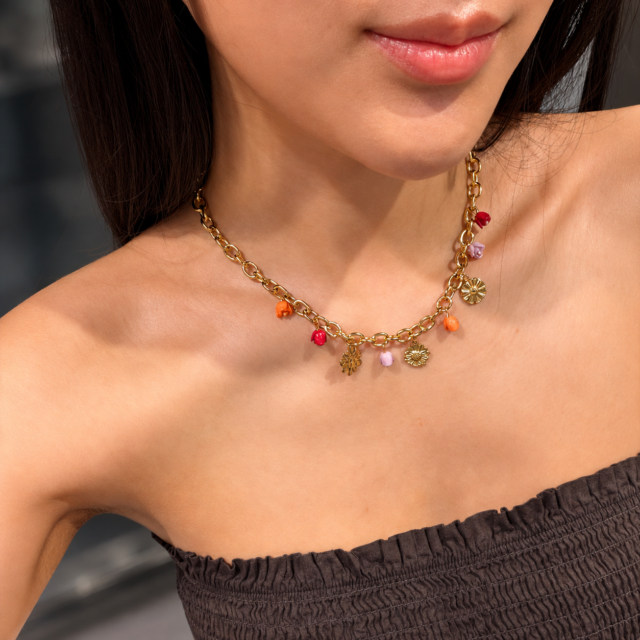 Pinky flower bedel ketting
