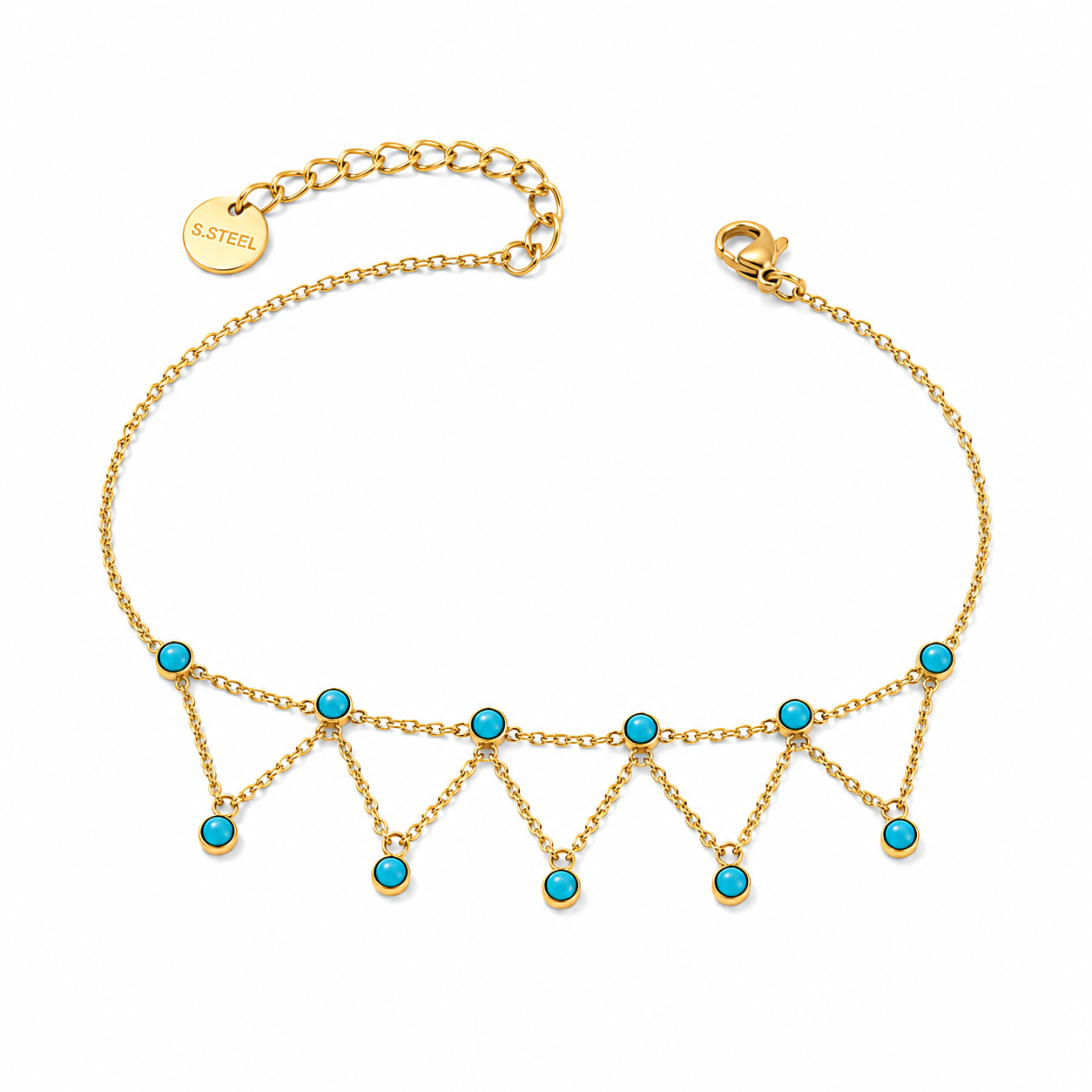Turquoise strass enkelbandje