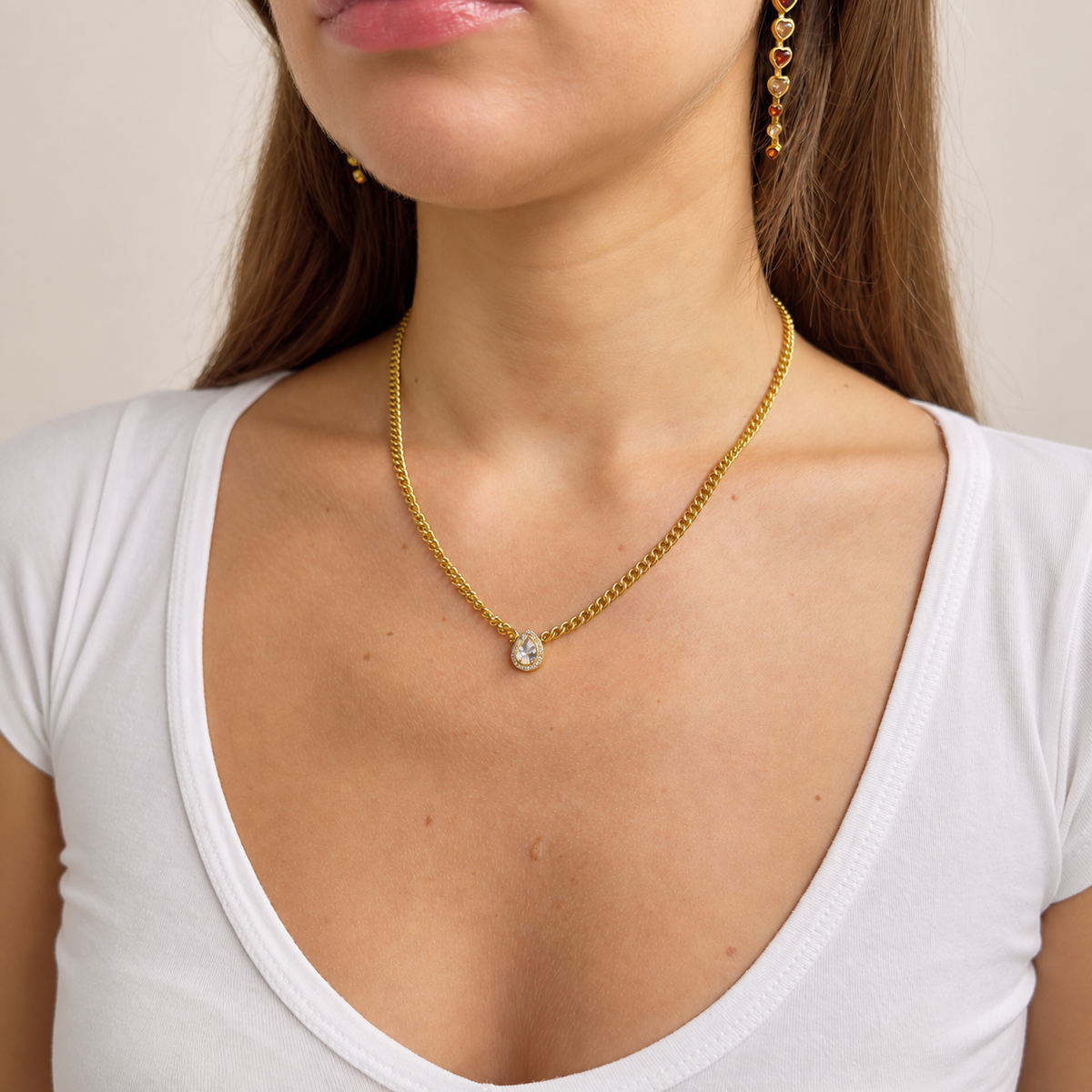 Cuban peer strass ketting Goud SOFIZARE