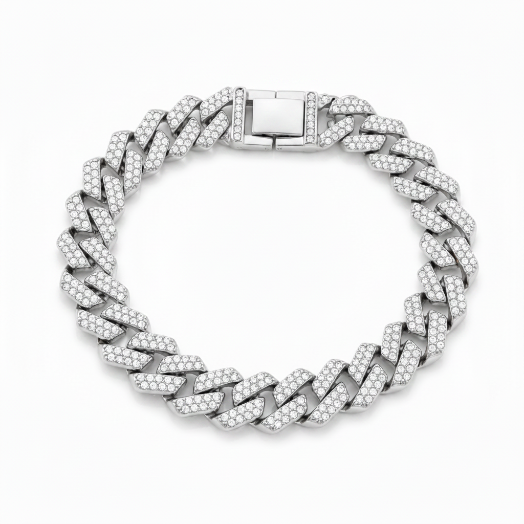 Iced Out Cuban Link Armband Zilver