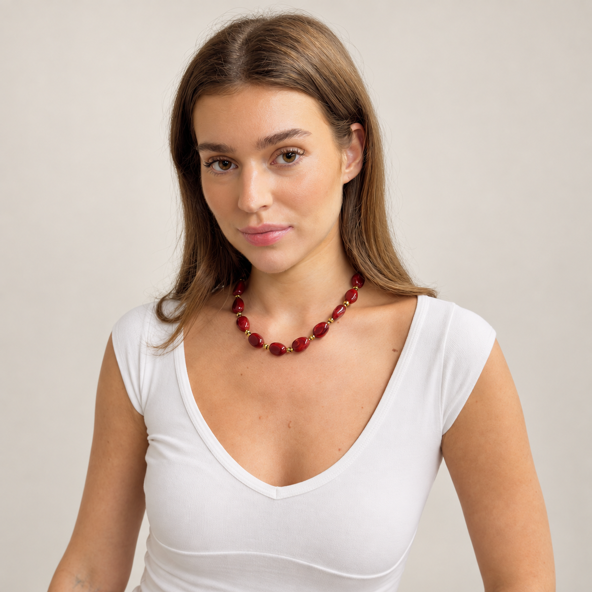 Oval beads ketting Rood SOFIZARE