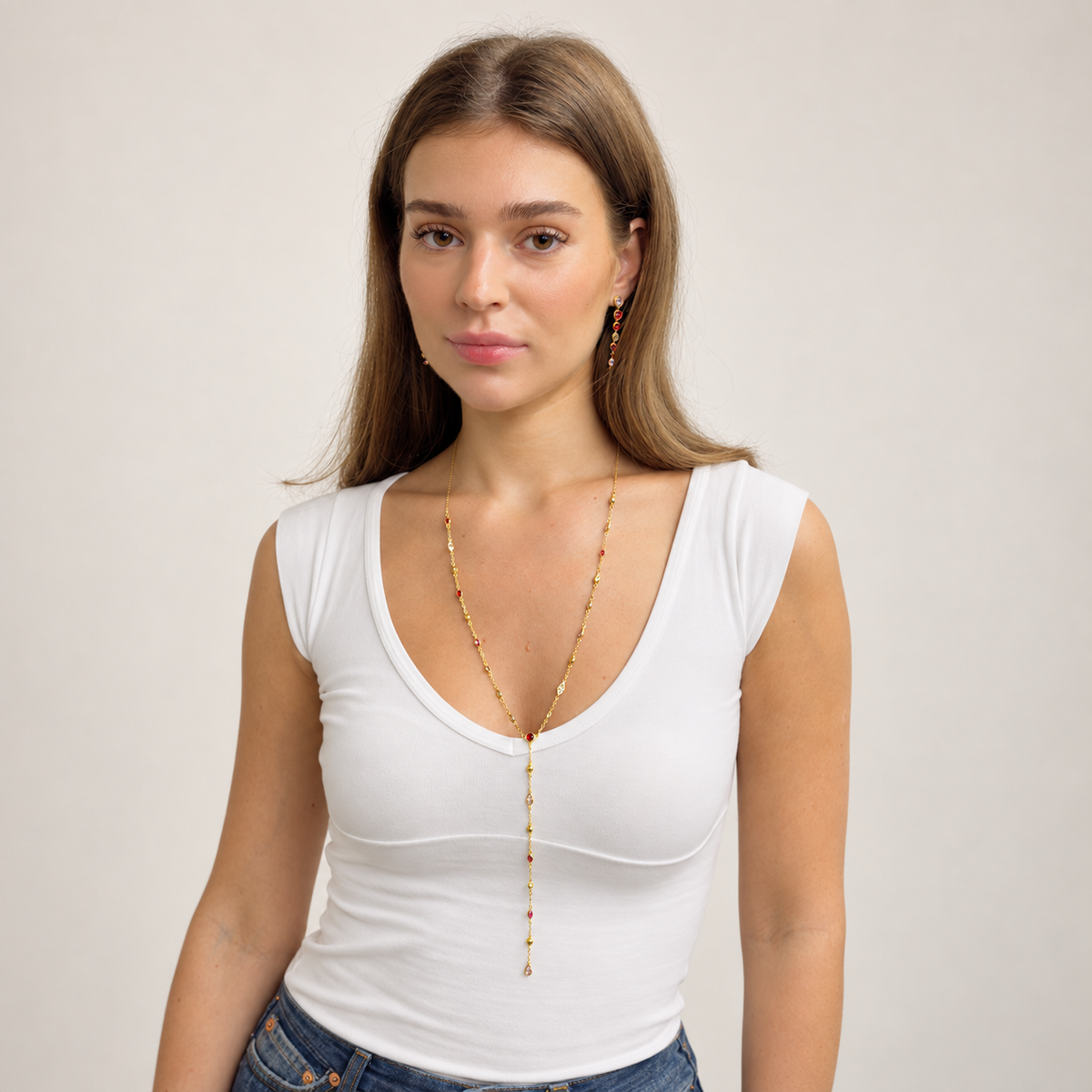 Strassy Y lange ketting Goud SOFIZARE