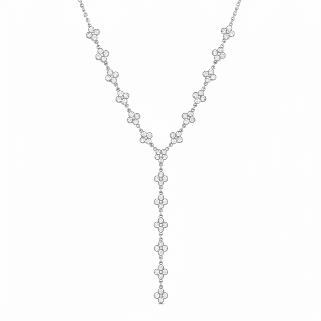Zilveren Y-ketting met kristallen bloemen
