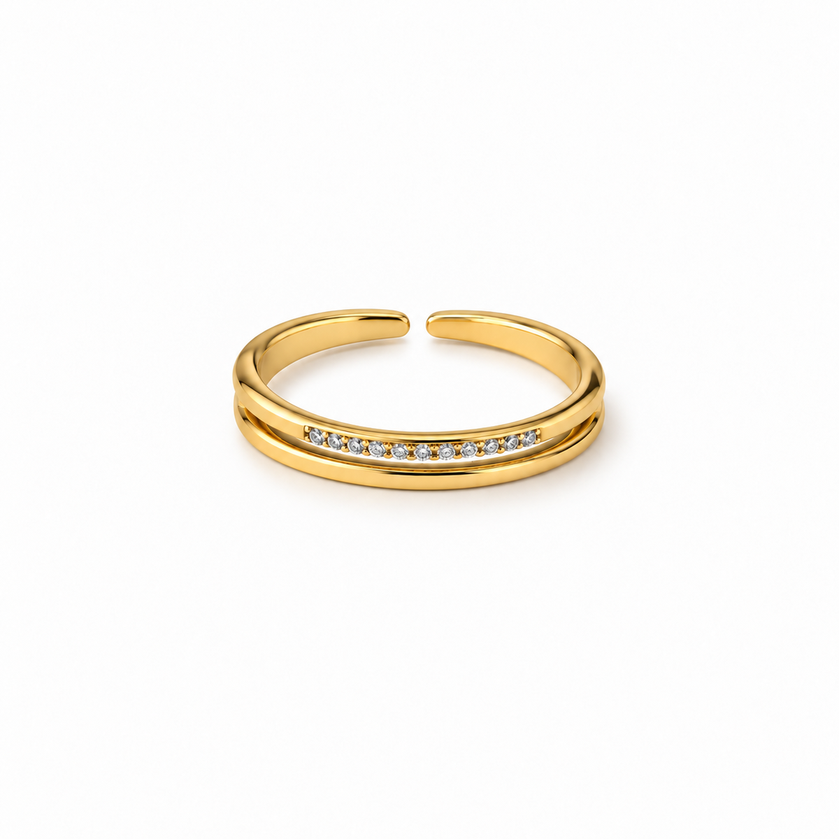 Ring dubbel met zirkonia rij