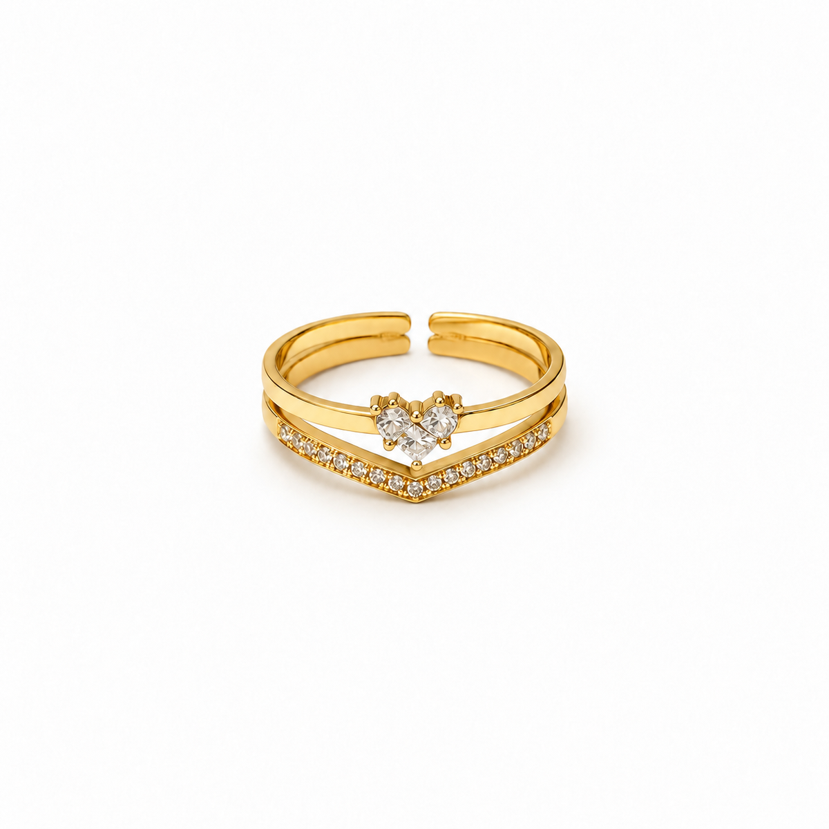 Ring dubbel V met hartje