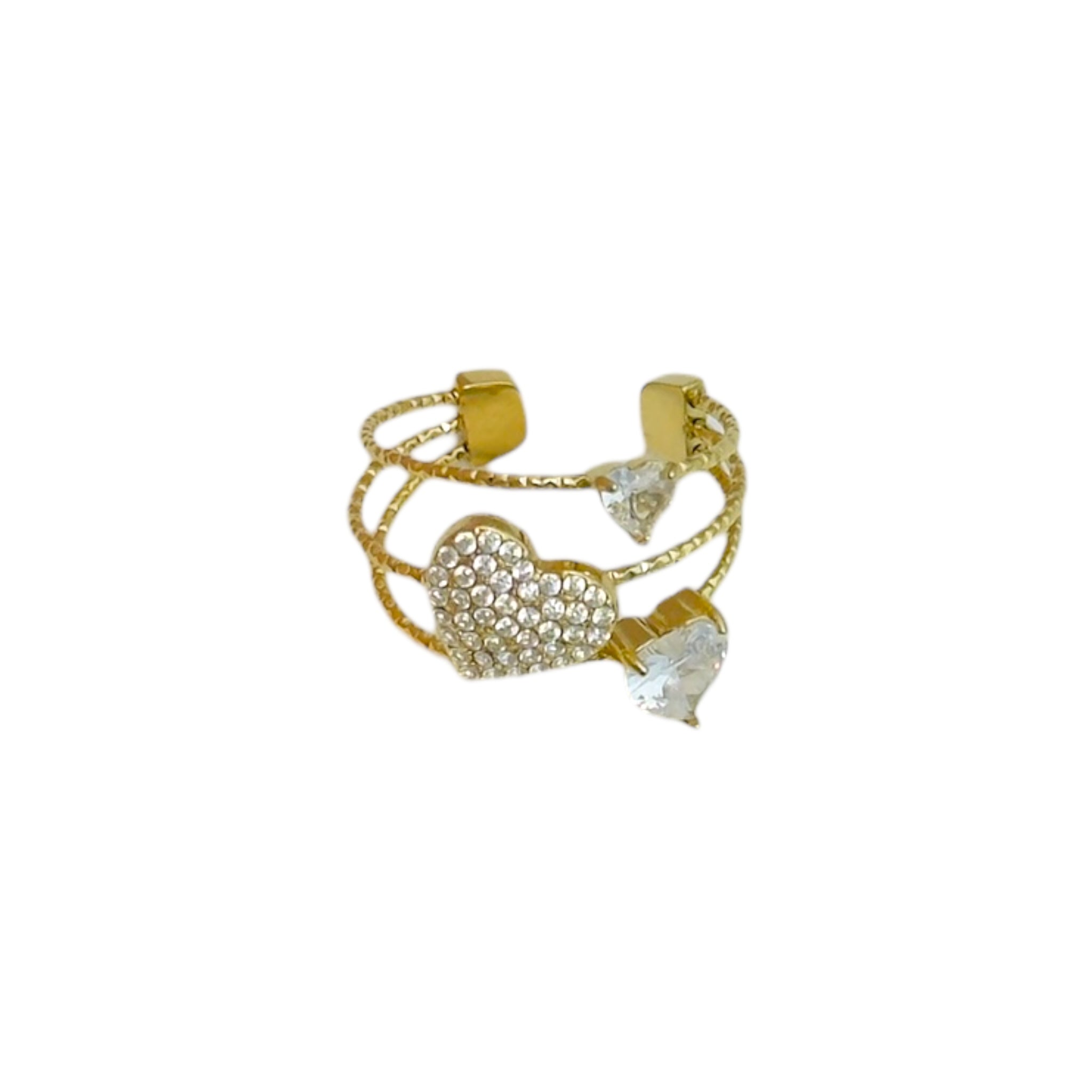 Triple strass heart ring