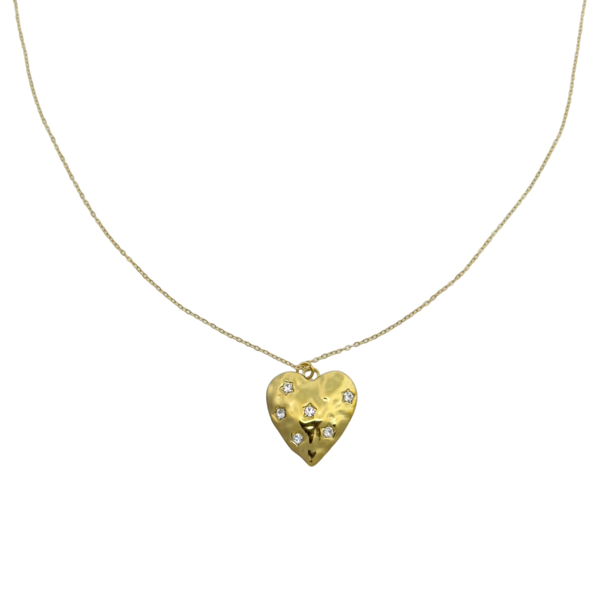 Thin Statement Heart Necklace with Rhinestones