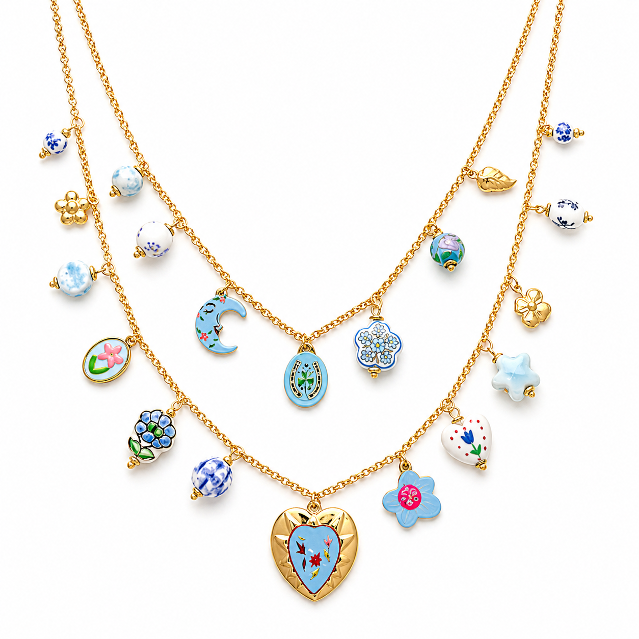 Happy heart double charm necklace