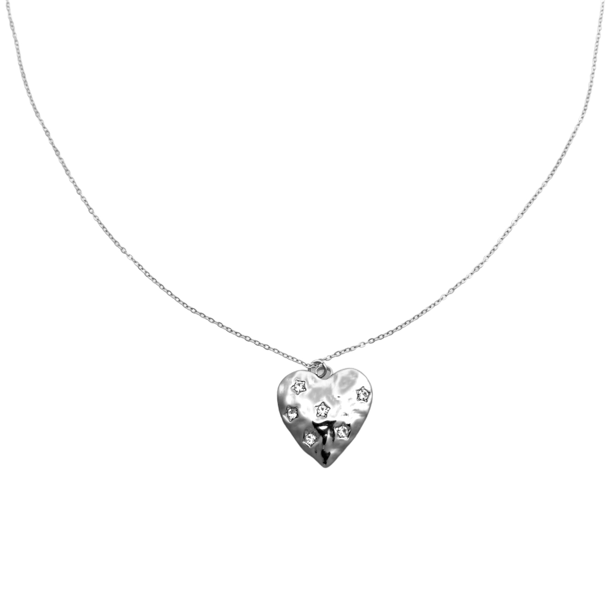 Thin Statement Heart Necklace with Rhinestones