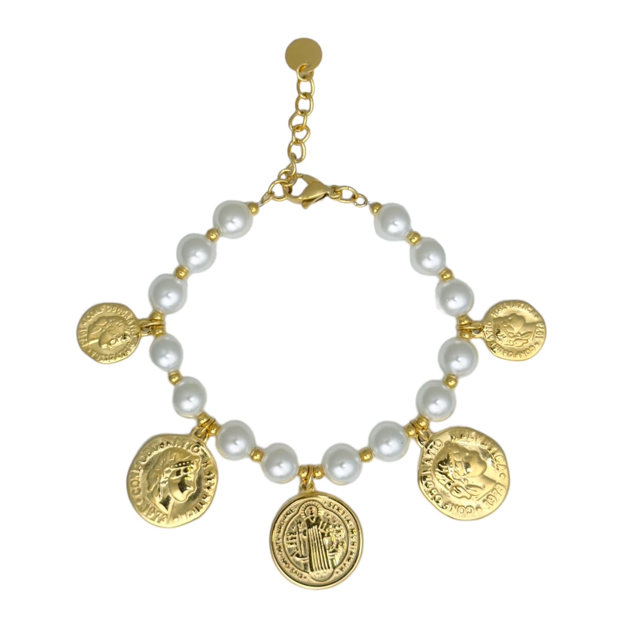 Statement pearl bracelet with coins