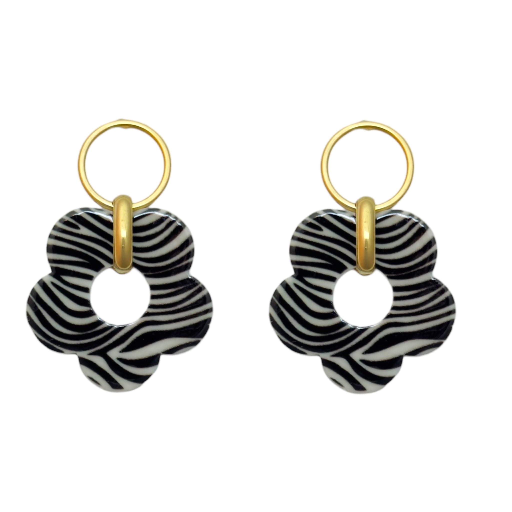 Zebra flower earrings