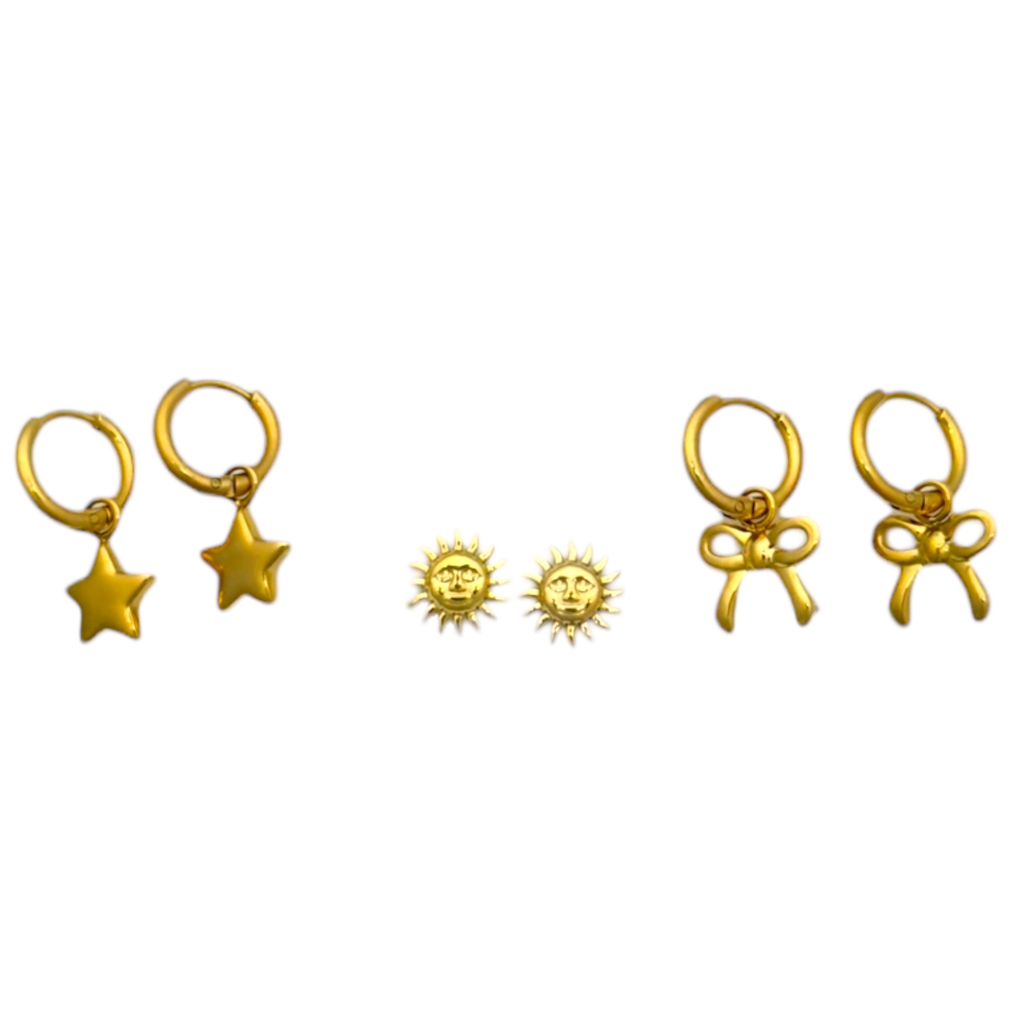 Earring set of stars, suns and bow