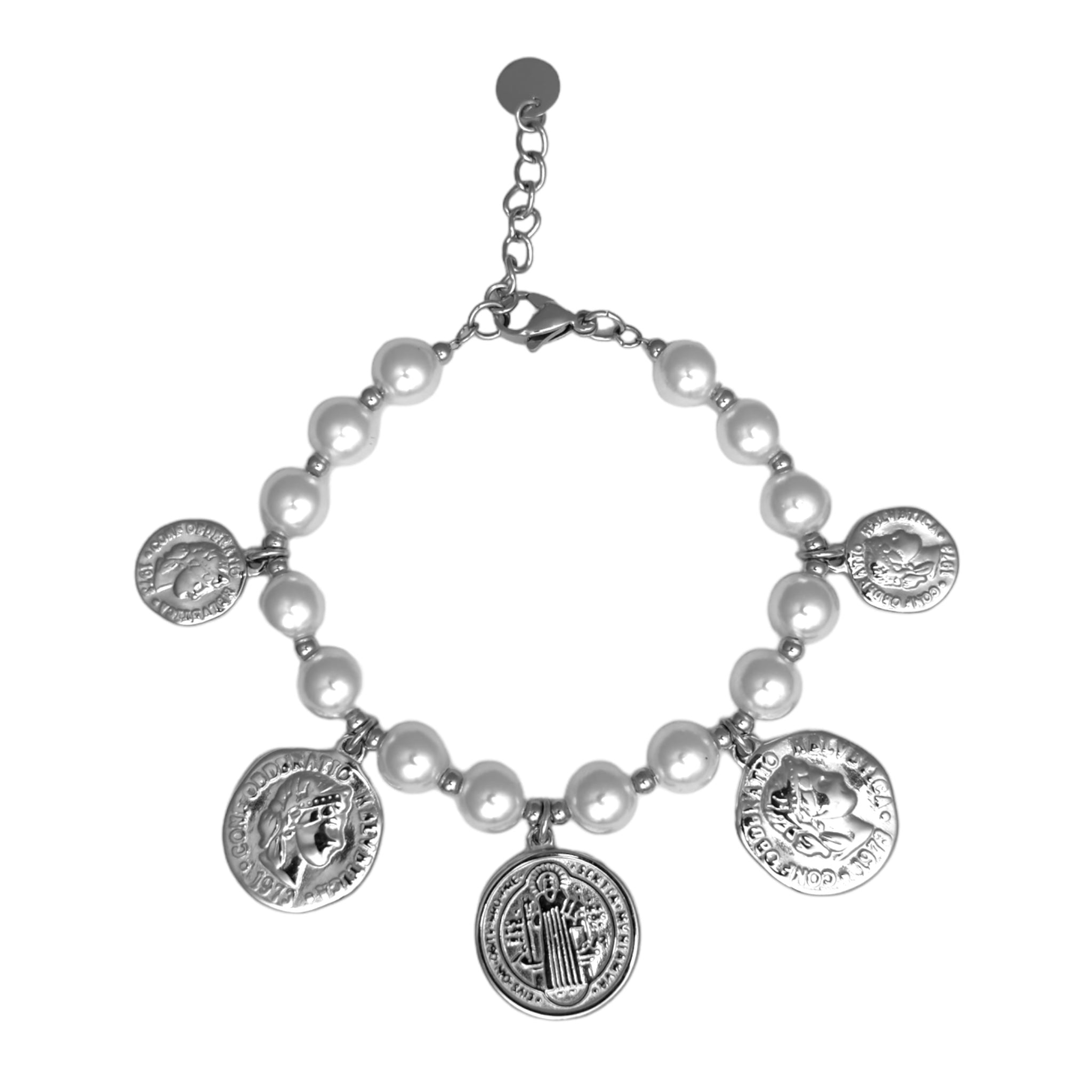 Statement pearl bracelet with coins