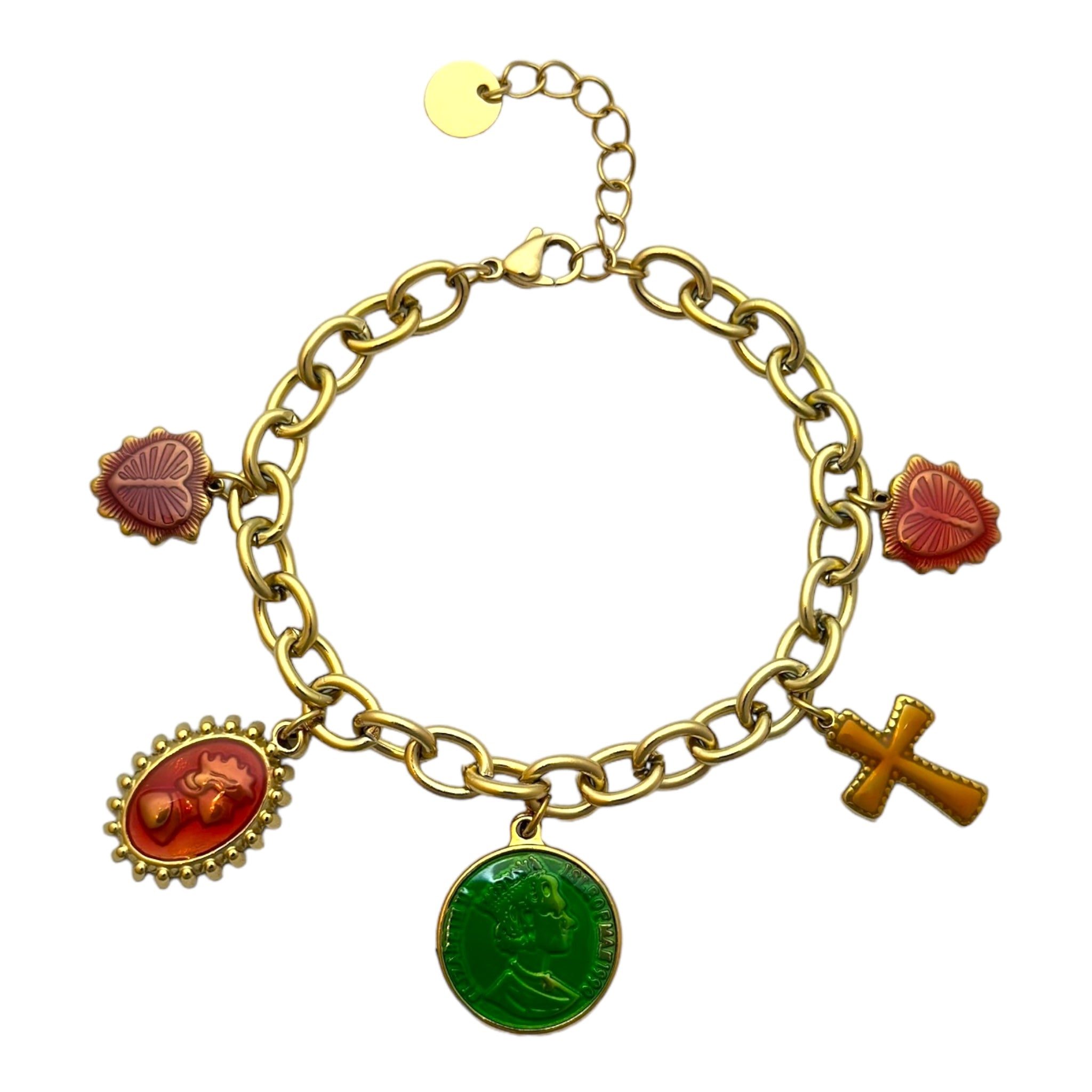 Charm bracelet with green coin