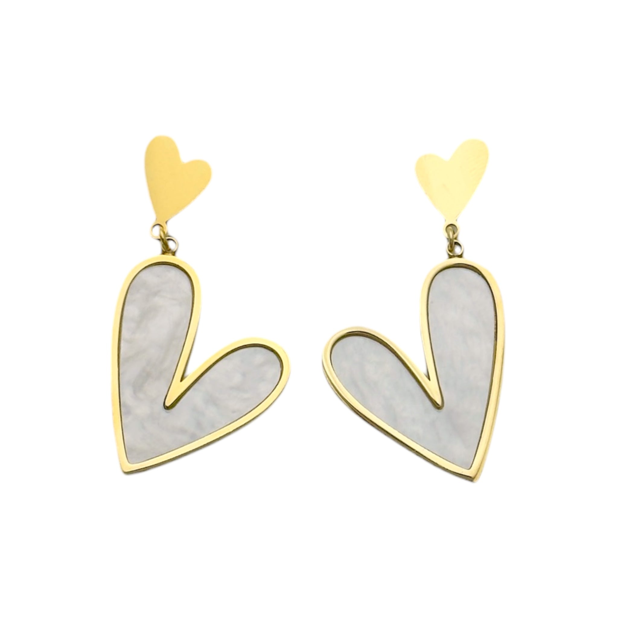 Double mother of pearl heart earring