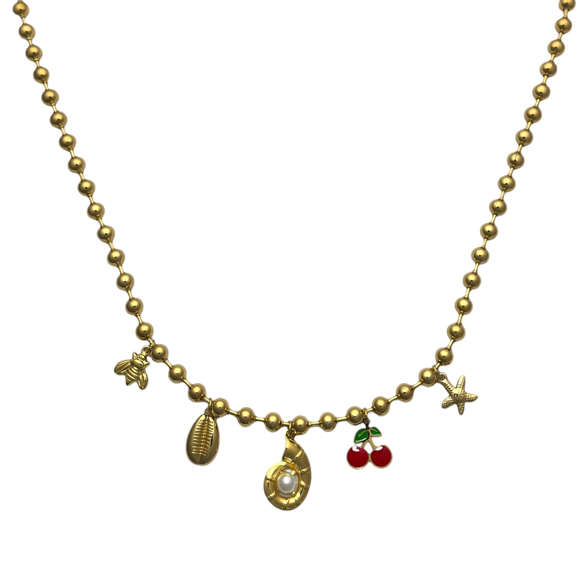 Ball chain with horn/cherry charms