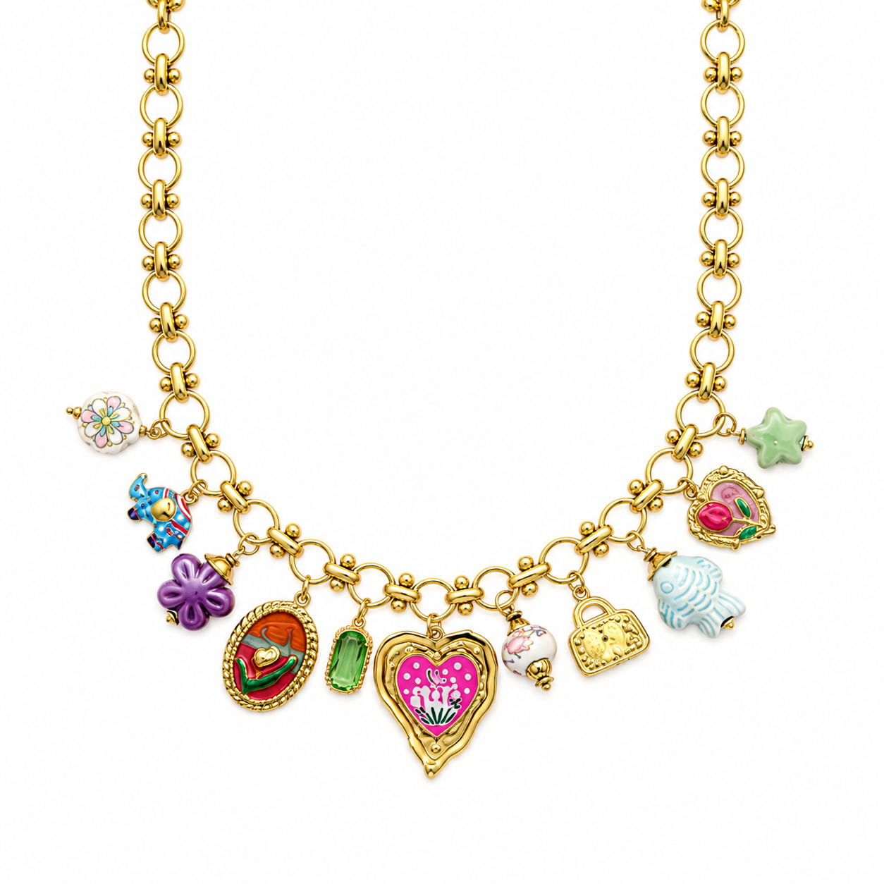 Heart bucket charm necklace