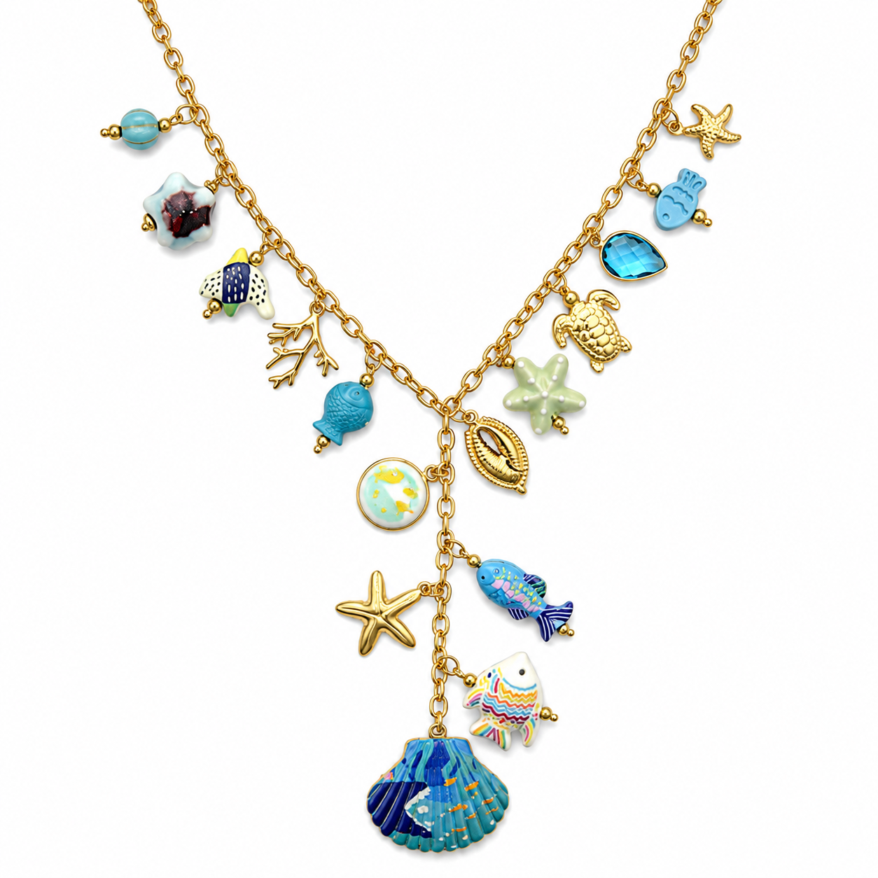 Sealife charm Y necklace blue