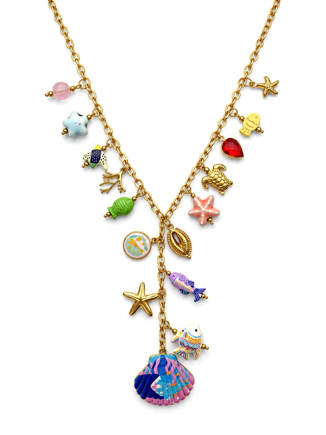 Sealife charm Y necklace pink