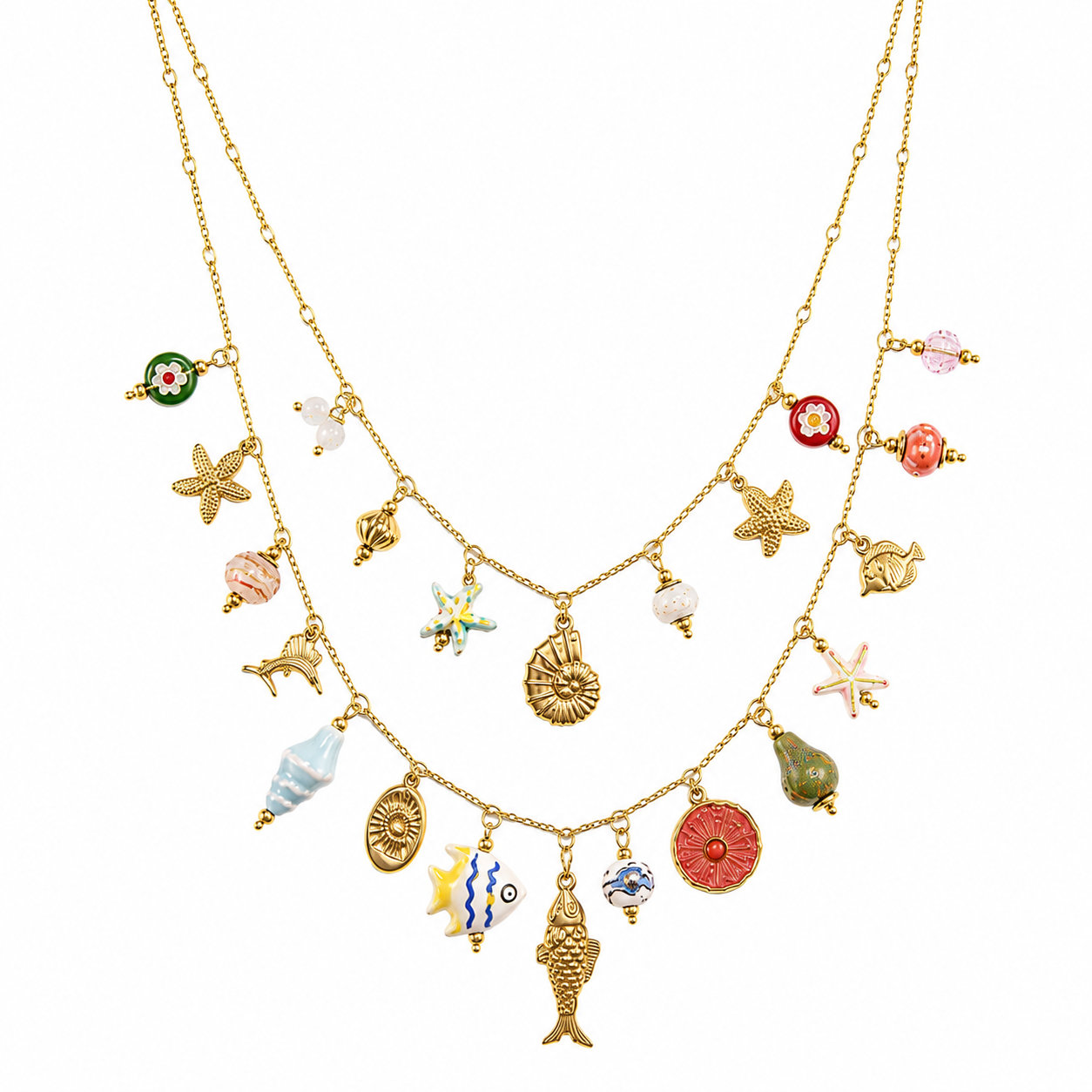 Trout double charm necklace
