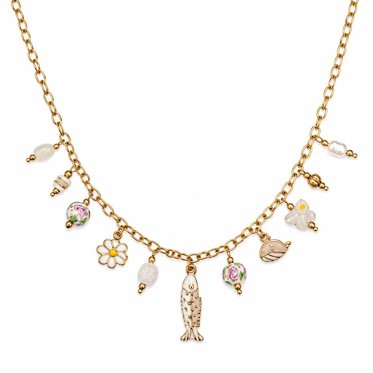 Ecru trout charm necklace