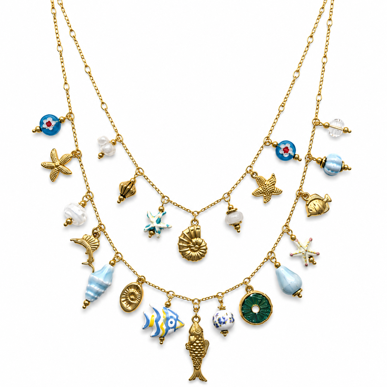 Trout double charm necklace
