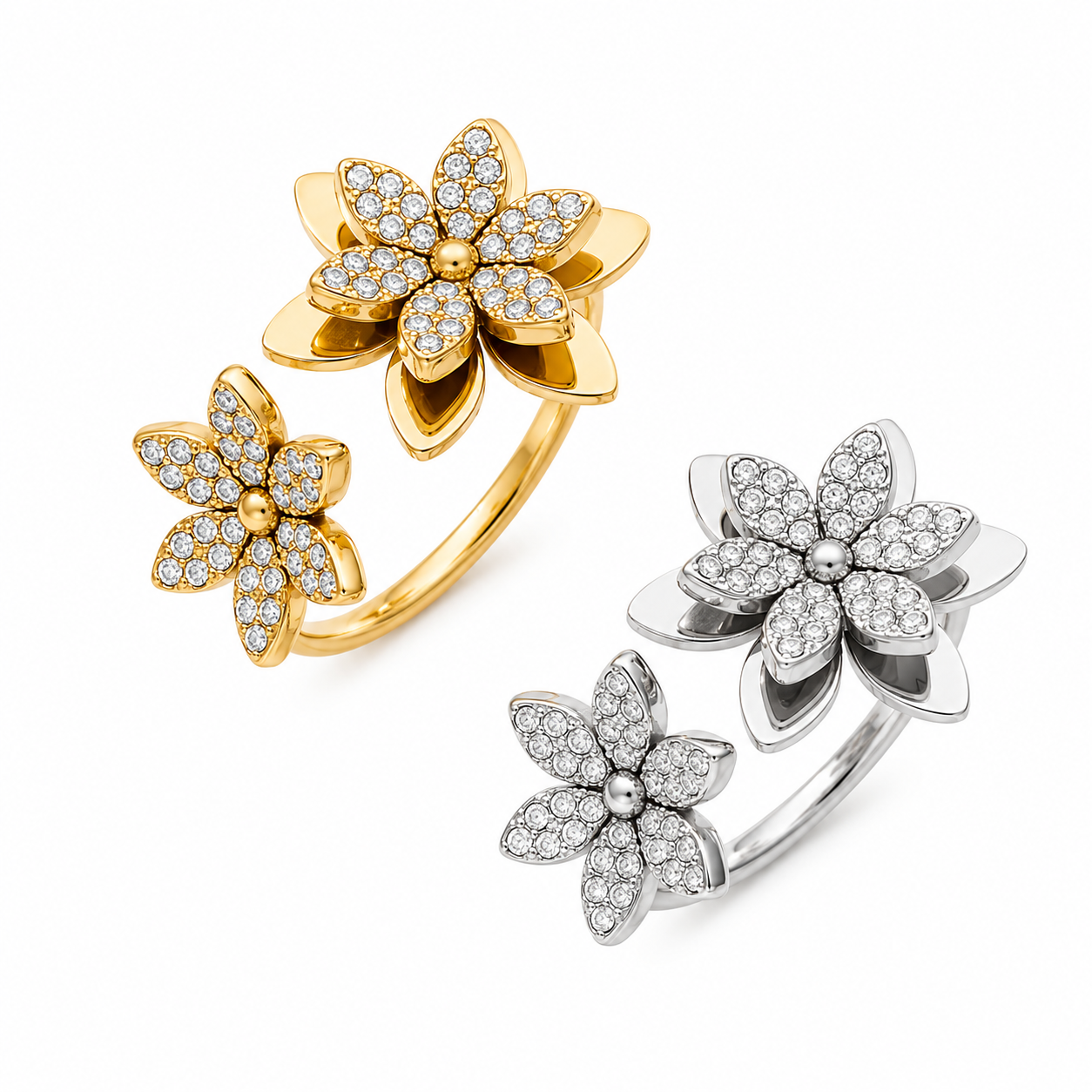 Flowery strass ring